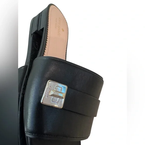 Kate Spade Black Leather Turnlock Slide Sandals Size 10 - Picture 8 of 9